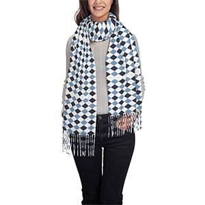 Blue plaid imitation cashmere long fringe scarf (horizontal style)