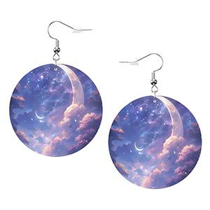 Starry Sky Leather Round Earrings